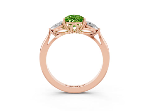 Rose gold Pear Cut Peridot Three-Stone Ring with Pear Side Stones and Four-Prong Setting_15