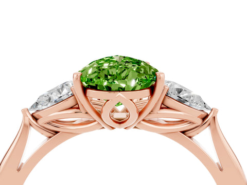 Rose gold Pear Cut Peridot Three-Stone Ring with Pear Side Stones and Four-Prong Setting_16
