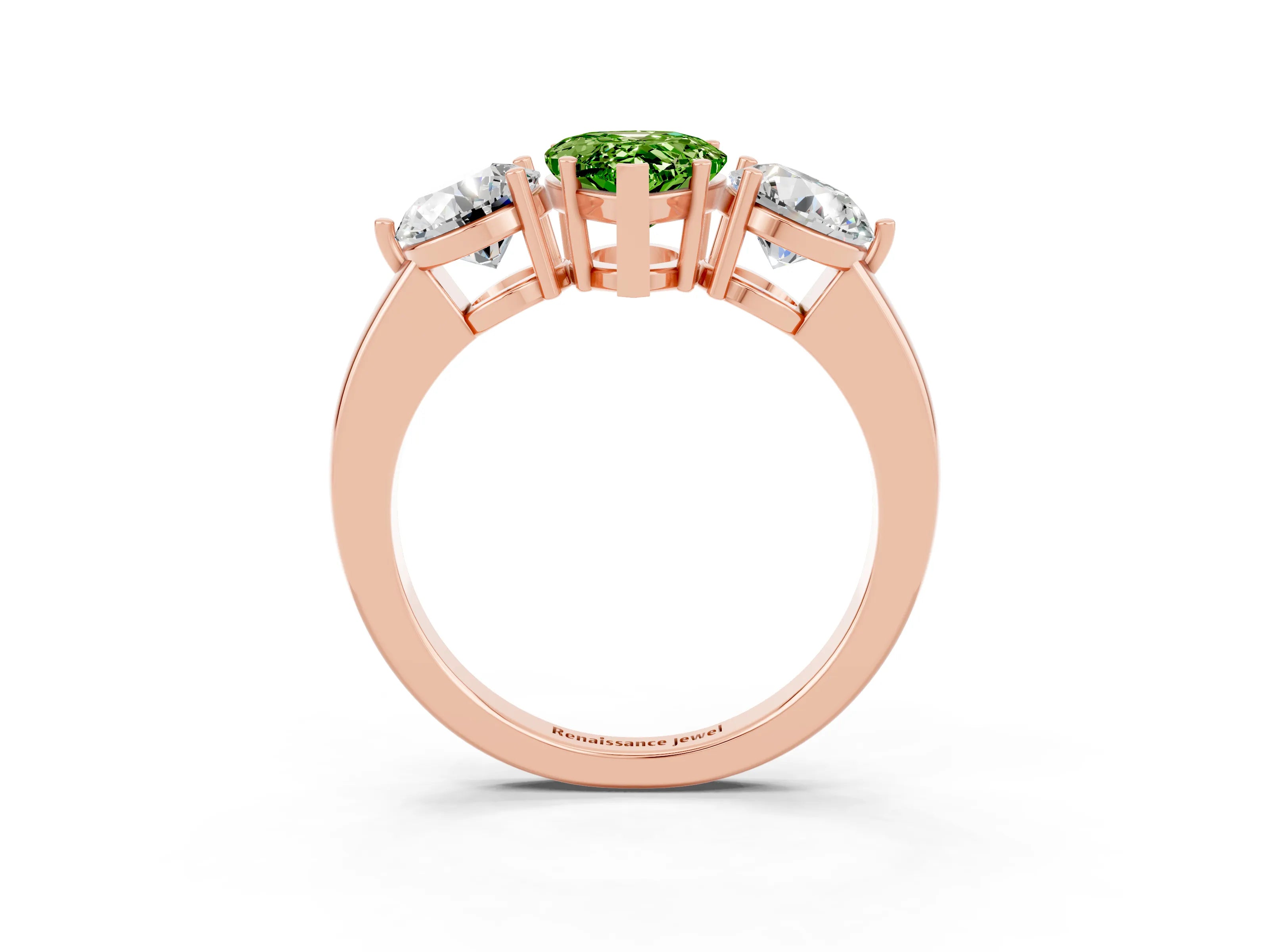 Rose gold Pear Cut Peridot Three-Stone Ring with Prong Setting and Classic Band_3