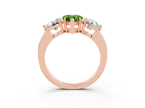Rose gold Pear Cut Peridot Three-Stone Ring with Prong Setting and Classic Band_3