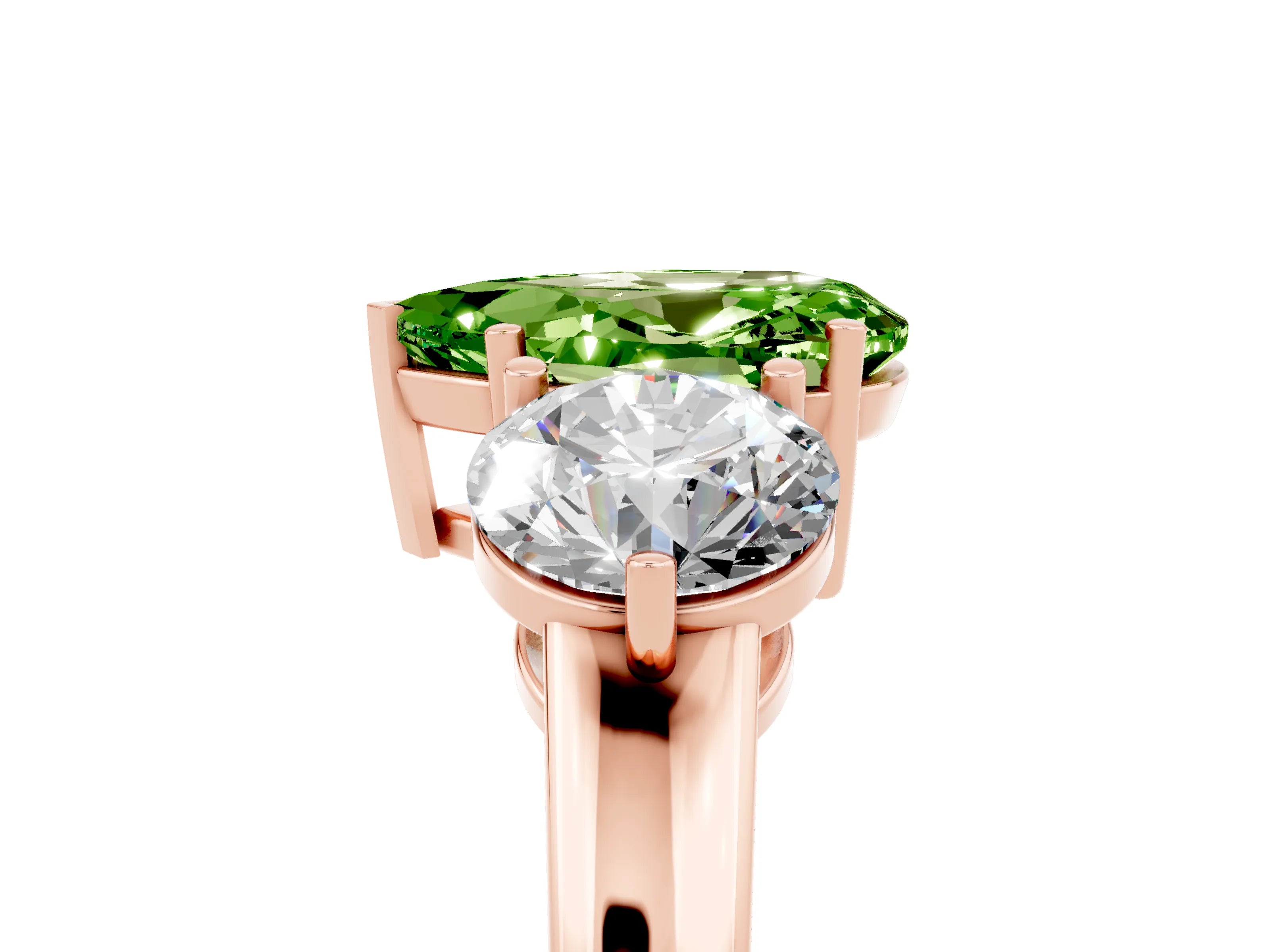 Rose gold Pear Cut Peridot Three-Stone Ring with Prong Setting and Classic Band_5