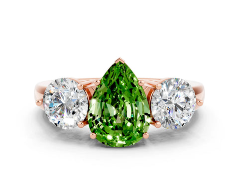 Rose gold Pear Cut Peridot Three-Stone Ring with Prong Setting and Classic Band