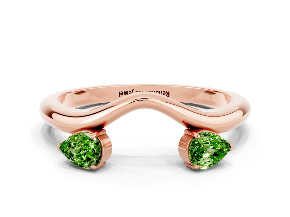 Rose gold Pear Cut Peridot Two-Stone Open Band Ring with Prong Setting_6