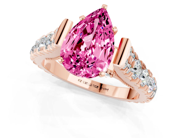 Rose gold Pear Cut Pink Sapphire Classic Solitaire Ring with Pavé Band and Four-Prong Setting