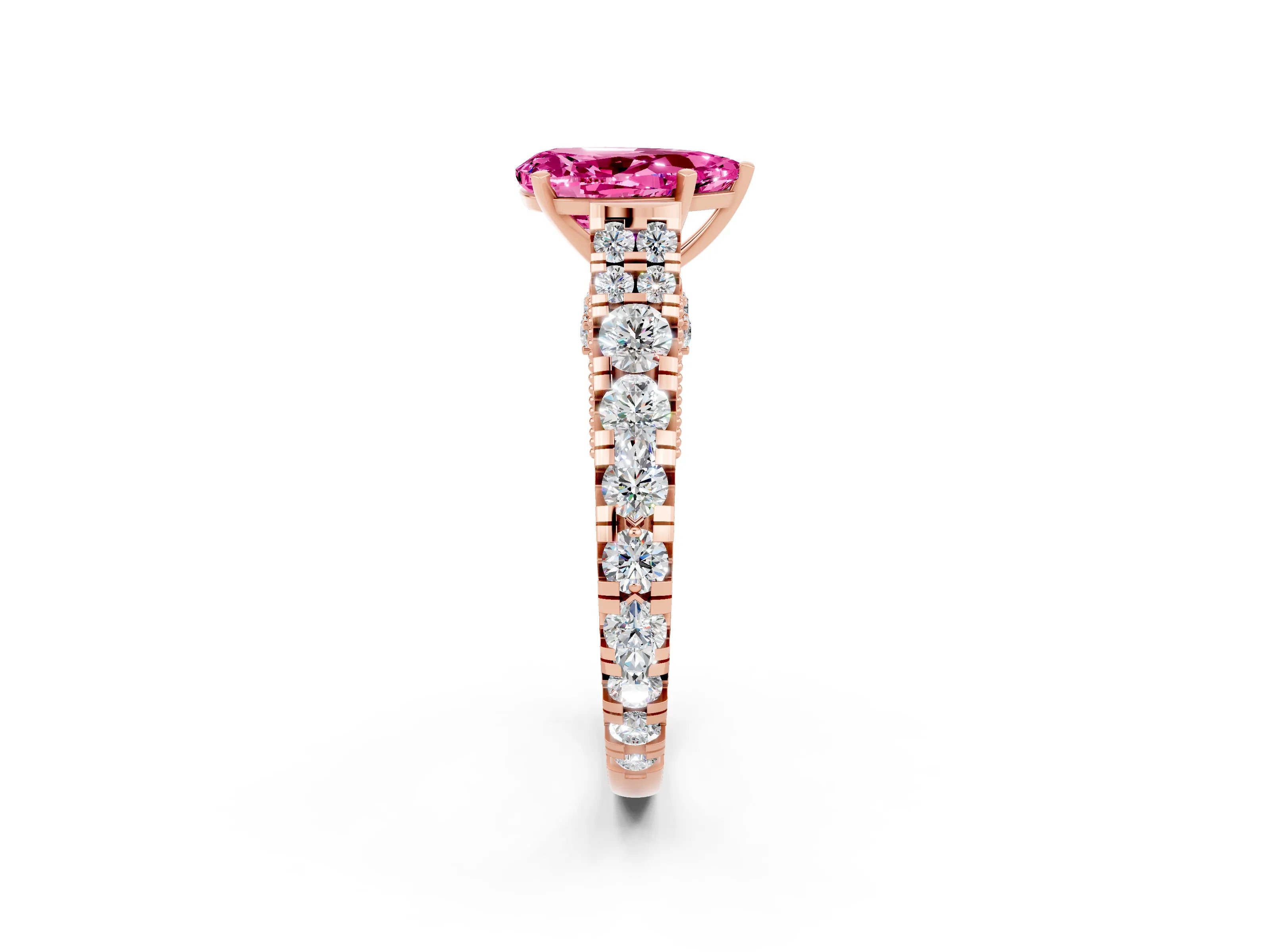 Rose gold Pear Cut Pink Sapphire Classic Solitaire Ring with Pavé Band and Four-Prong Setting_14