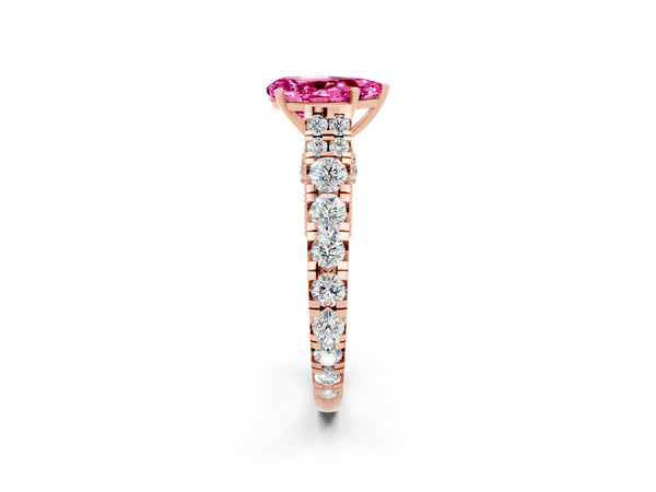 Rose gold Pear Cut Pink Sapphire Classic Solitaire Ring with Pavé Band and Four-Prong Setting