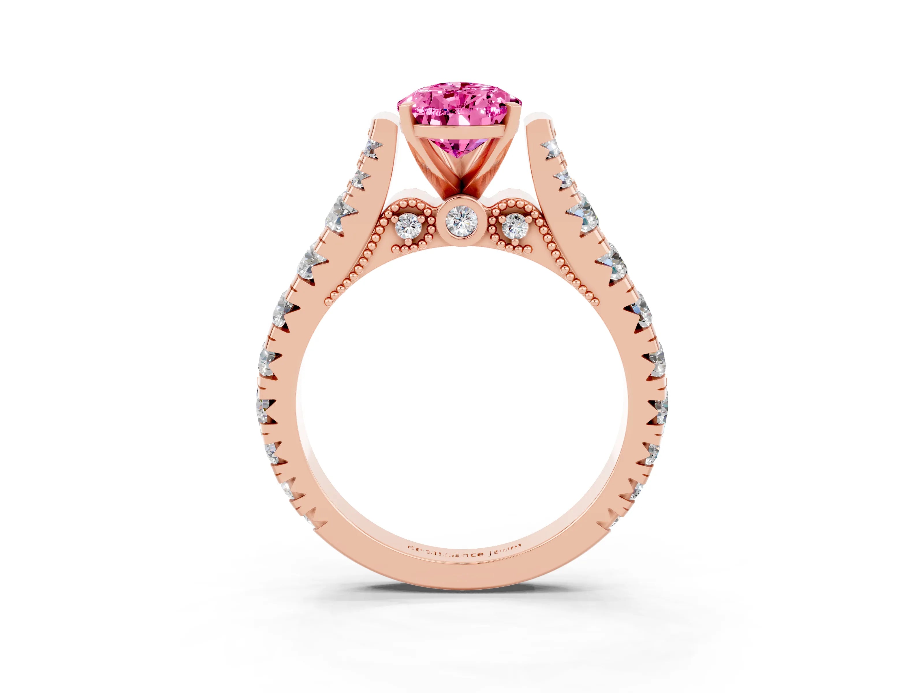 Rose gold Pear Cut Pink Sapphire Classic Solitaire Ring with Pavé Band and Four-Prong Setting_15
