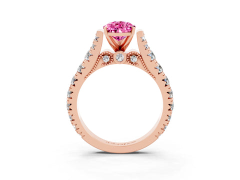 Rose gold Pear Cut Pink Sapphire Classic Solitaire Ring with Pavé Band and Four-Prong Setting_15