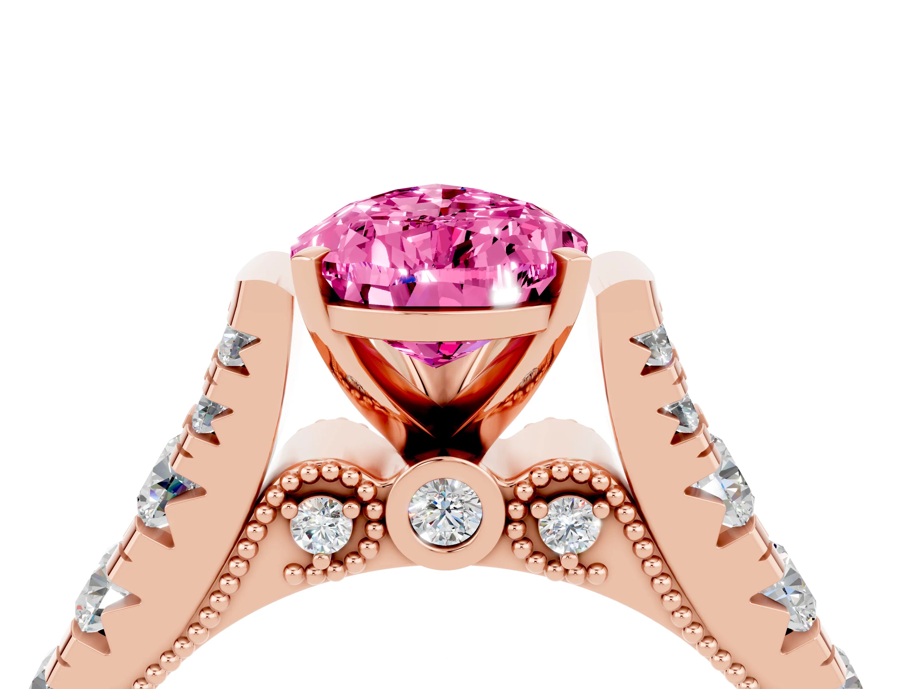 Rose gold Pear Cut Pink Sapphire Classic Solitaire Ring with Pavé Band and Four-Prong Setting_16
