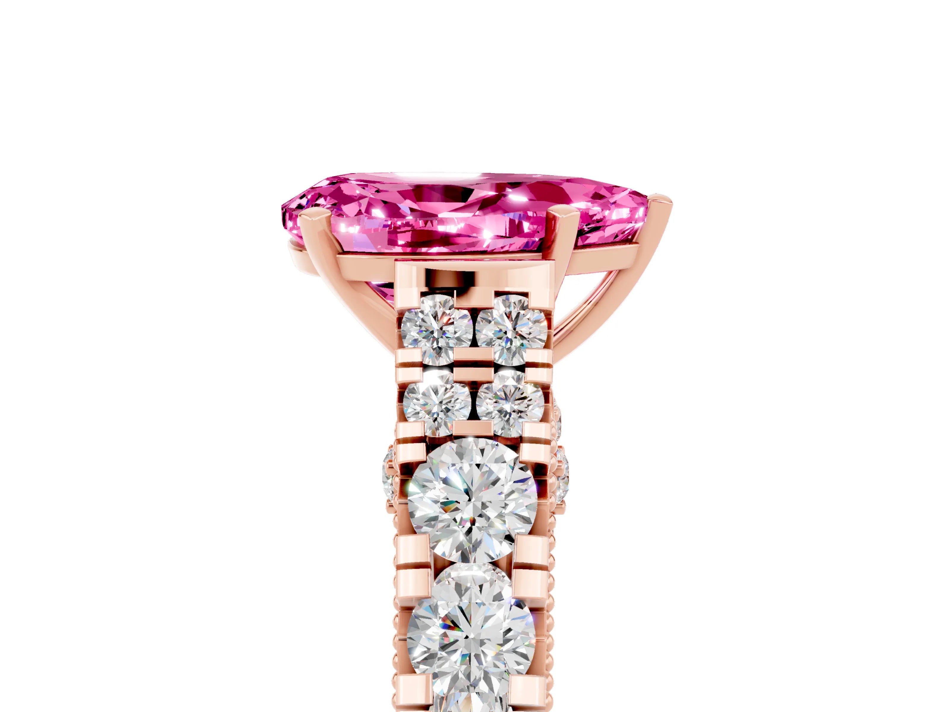 Rose gold Pear Cut Pink Sapphire Classic Solitaire Ring with Pavé Band and Four-Prong Setting_17