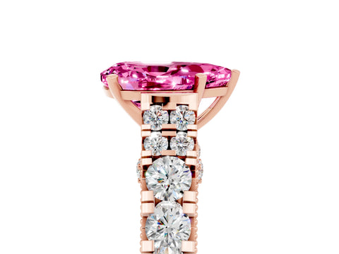 Rose gold Pear Cut Pink Sapphire Classic Solitaire Ring with Pavé Band and Four-Prong Setting_17