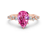 Rose gold Pear Cut Pink Sapphire Cluster Side Stone Solitaire Ring with Prong Setting_72