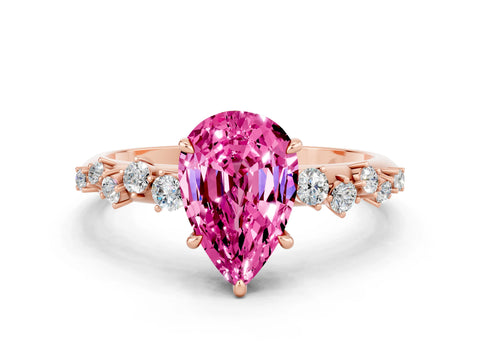 Rose gold Pear Cut Pink Sapphire Cluster Side Stone Solitaire Ring with Prong Setting_72