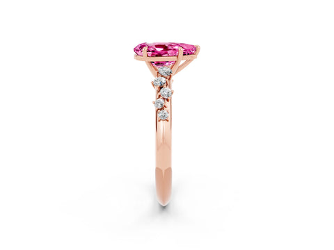Rose gold Pear Cut Pink Sapphire Cluster Side Stone Solitaire Ring with Prong Setting_74
