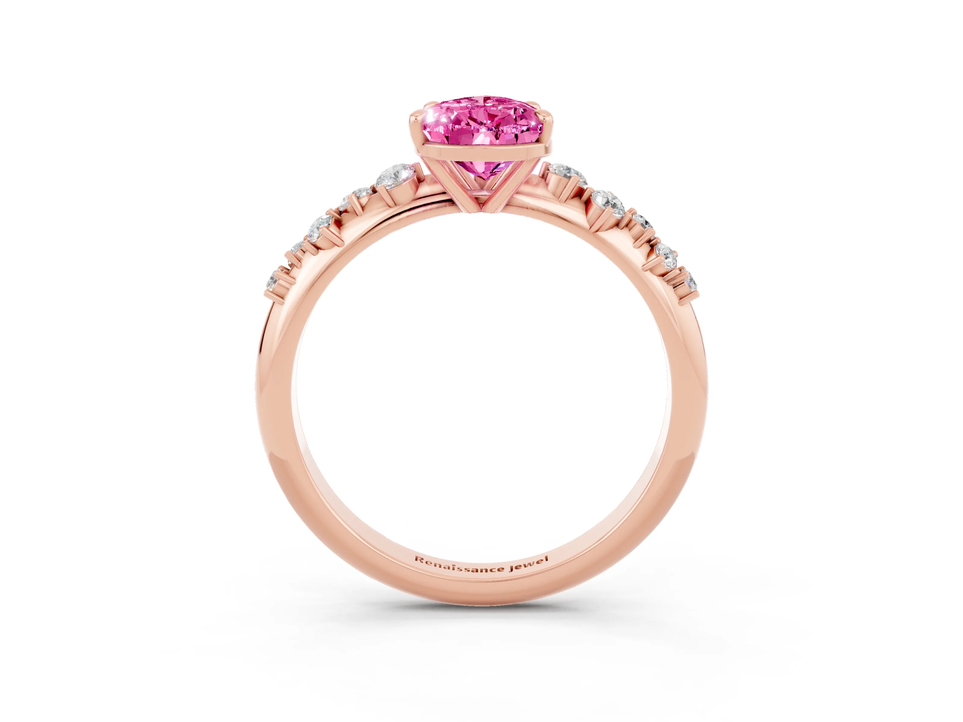 Rose gold Pear Cut Pink Sapphire Cluster Side Stone Solitaire Ring with Prong Setting_75