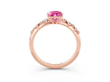 Rose gold Pear Cut Pink Sapphire Cluster Side Stone Solitaire Ring with Prong Setting_75