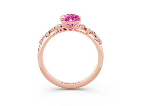 Rose gold Pear Cut Pink Sapphire Cluster Side Stone Solitaire Ring with Prong Setting_75