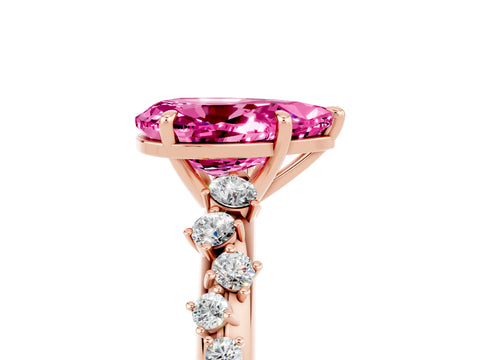 Rose gold Pear Cut Pink Sapphire Cluster Side Stone Solitaire Ring with Prong Setting_77