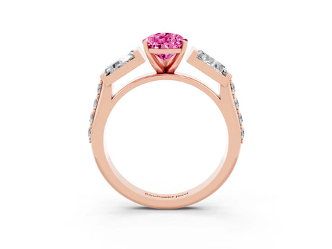 Rose gold Pear Cut Pink Sapphire Engagement Ring with Baguette Side Stones and Channel Set Band_3