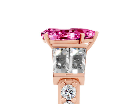Rose gold Pear Cut Pink Sapphire Engagement Ring with Baguette Side Stones and Channel Set Band_5