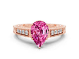 Rose gold Pear Cut Pink Sapphire Engagement Ring with Milgrain Channel Set Band and Prong Setting_24