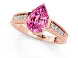Rose gold Pear Cut Pink Sapphire Engagement Ring with Milgrain Channel Set Band and Prong Setting_25