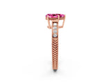 Rose gold Pear Cut Pink Sapphire Engagement Ring with Milgrain Channel Set Band and Prong Setting_26