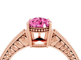 Rose gold Pear Cut Pink Sapphire Engagement Ring with Milgrain Channel Set Band and Prong Setting_28
