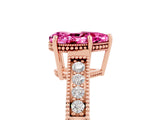 Rose gold Pear Cut Pink Sapphire Engagement Ring with Milgrain Channel Set Band and Prong Setting_29