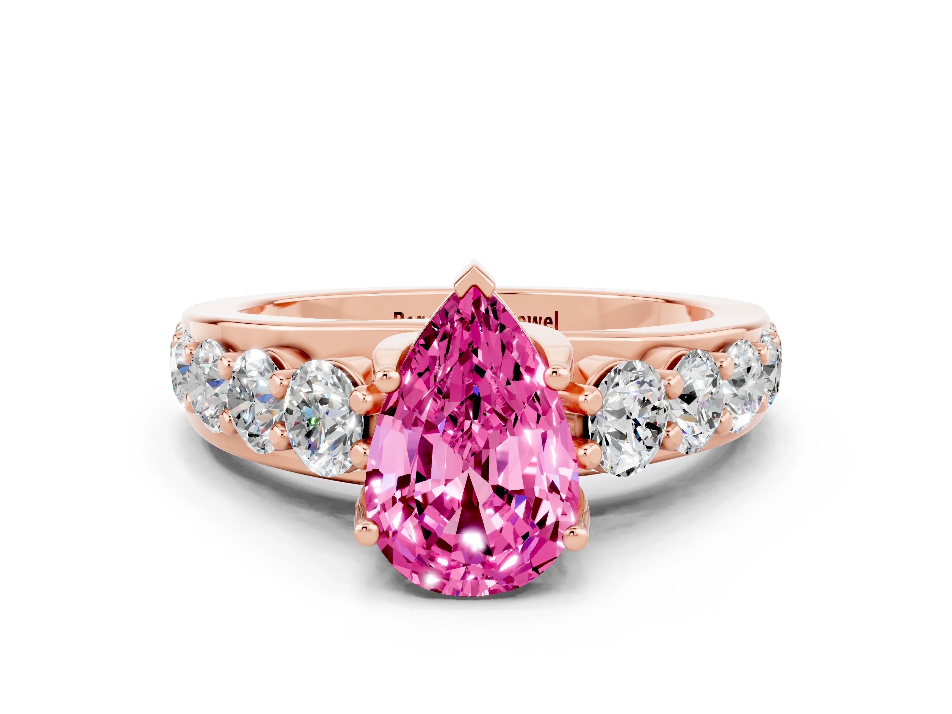Rose gold Pear Cut Pink Sapphire Engagement Ring with Pavé Band and Four-Prong Setting
