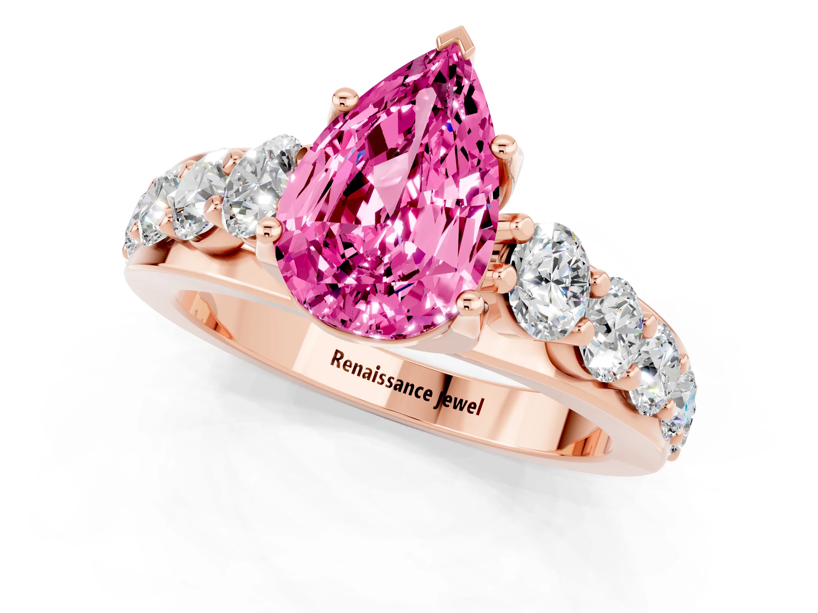 Rose gold Pear Cut Pink Sapphire Engagement Ring with Pavé Band and Four-Prong Setting_1
