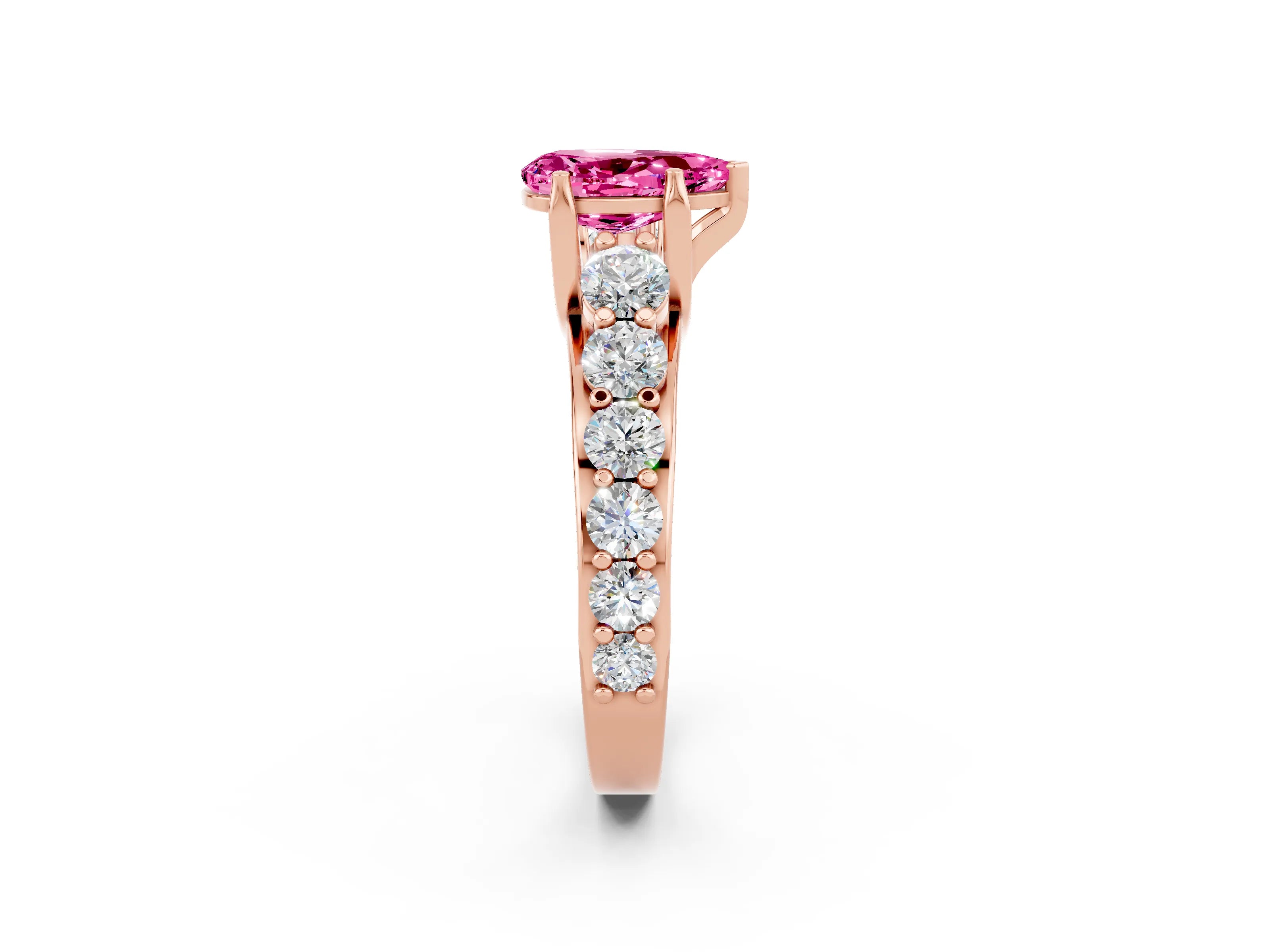 Rose gold Pear Cut Pink Sapphire Engagement Ring with Pavé Band and Four-Prong Setting_2