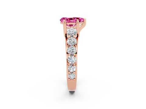 Rose gold Pear Cut Pink Sapphire Engagement Ring with Pavé Band and Four-Prong Setting_2