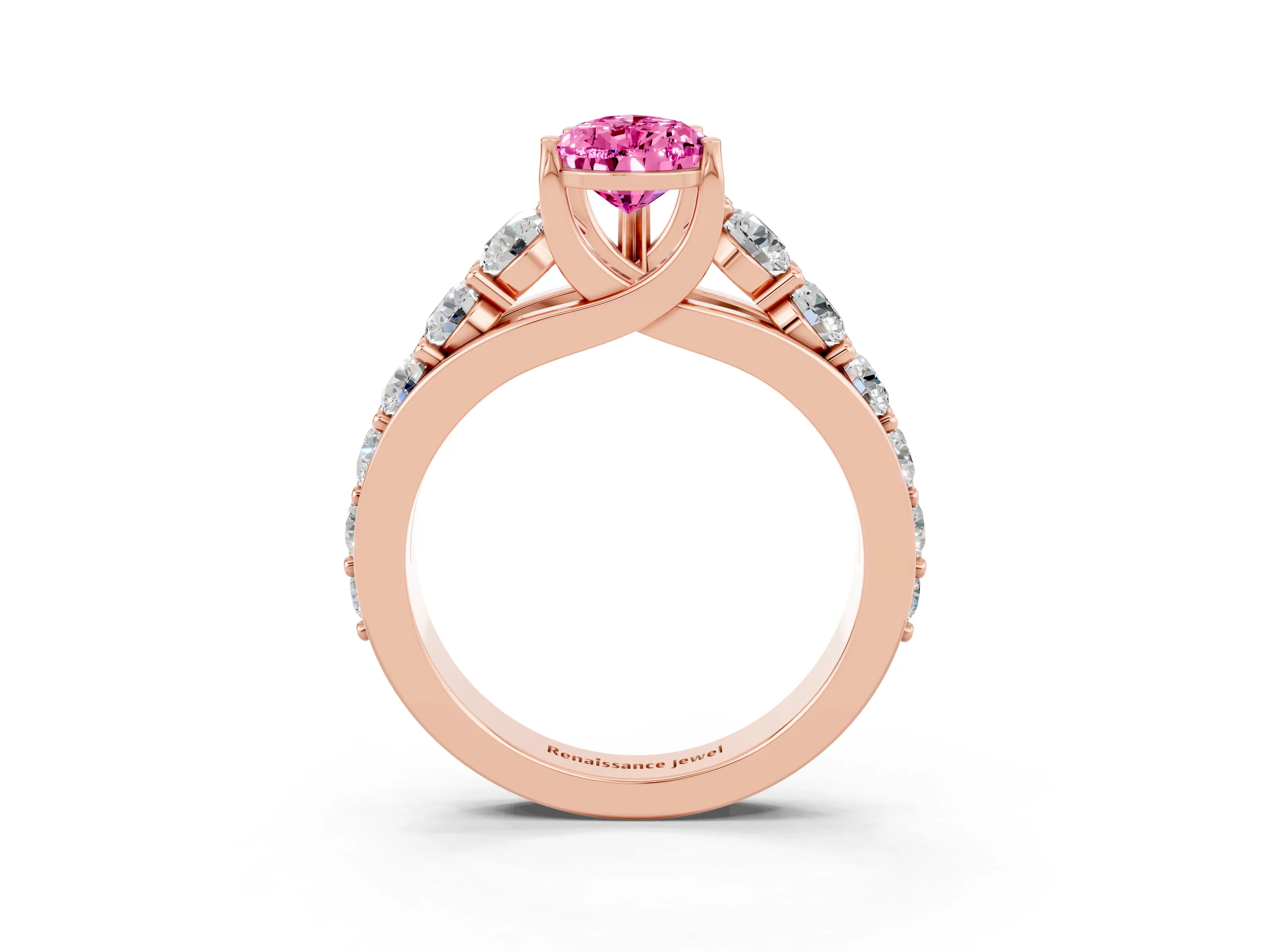 Rose gold Pear Cut Pink Sapphire Engagement Ring with Pavé Band and Four-Prong Setting_3