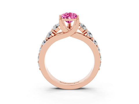Rose gold Pear Cut Pink Sapphire Engagement Ring with Pavé Band and Four-Prong Setting_3