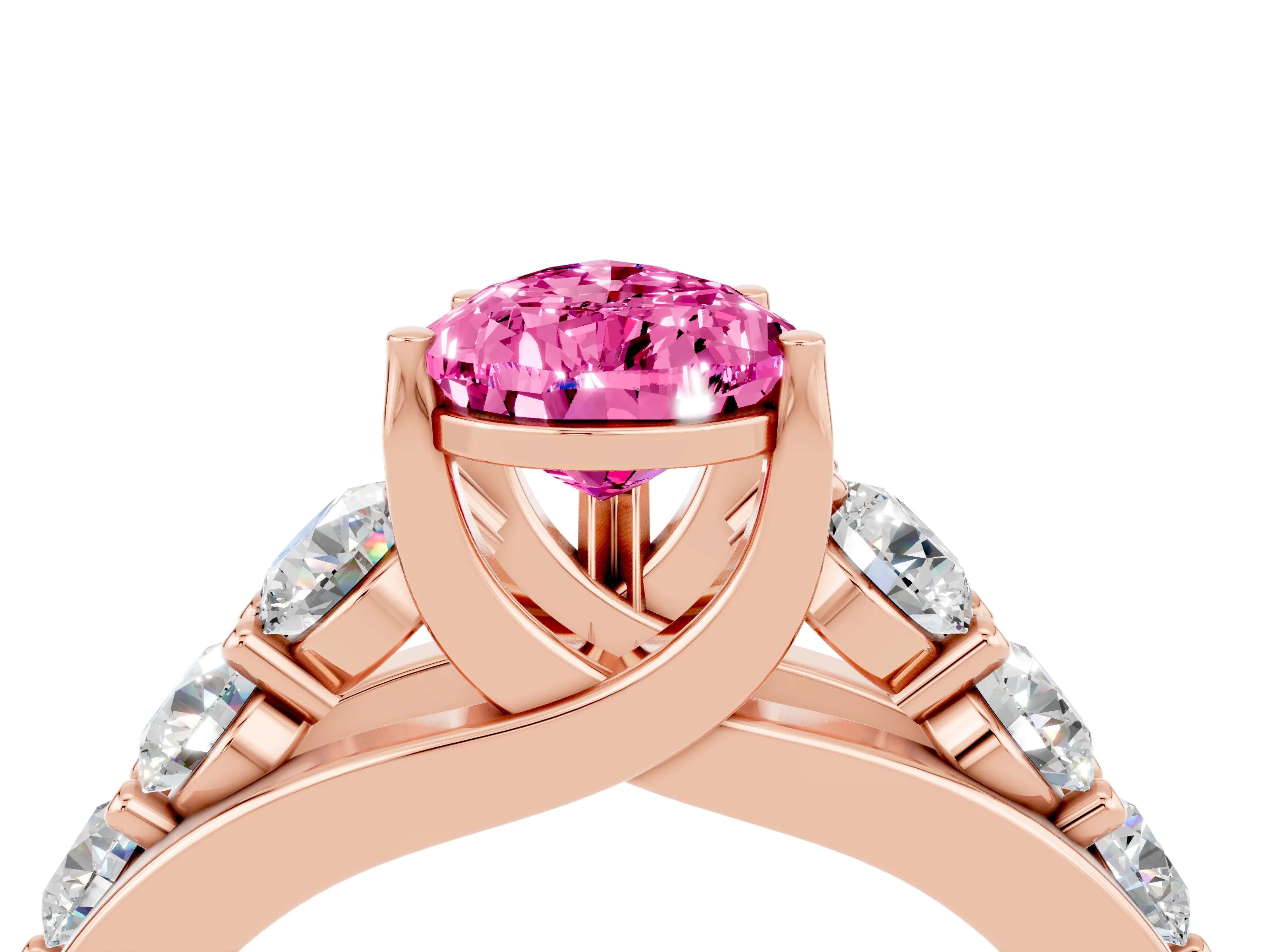 Rose gold Pear Cut Pink Sapphire Engagement Ring with Pavé Band and Four-Prong Setting_4