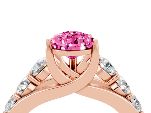 Rose gold Pear Cut Pink Sapphire Engagement Ring with Pavé Band and Four-Prong Setting_4