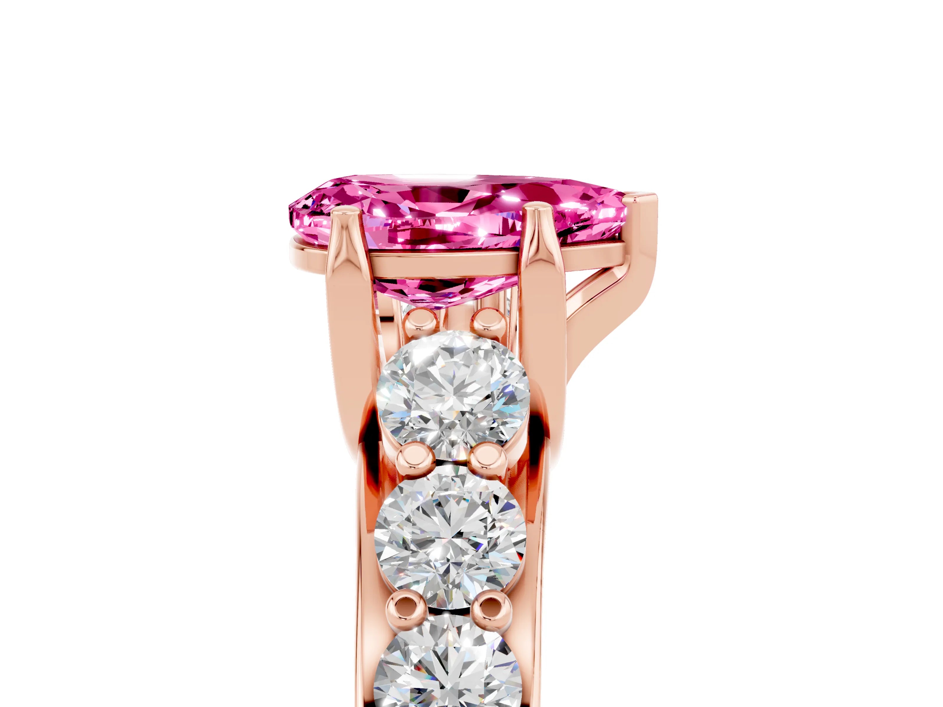 Rose gold Pear Cut Pink Sapphire Engagement Ring with Pavé Band and Four-Prong Setting_5