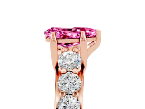 Rose gold Pear Cut Pink Sapphire Engagement Ring with Pavé Band and Four-Prong Setting_5