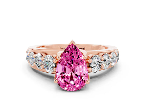 Rose gold Pear Cut Pink Sapphire Engagement Ring with Pavé Band and Four-Prong Setting