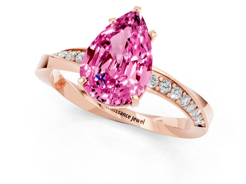 Rose gold Pear Cut Pink Sapphire Engagement Ring with Side Stone Accents and Four-Prong Setting_52