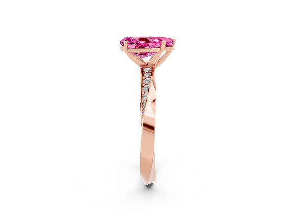 Rose gold Pear Cut Pink Sapphire Engagement Ring with Side Stone Accents and Four-Prong Setting