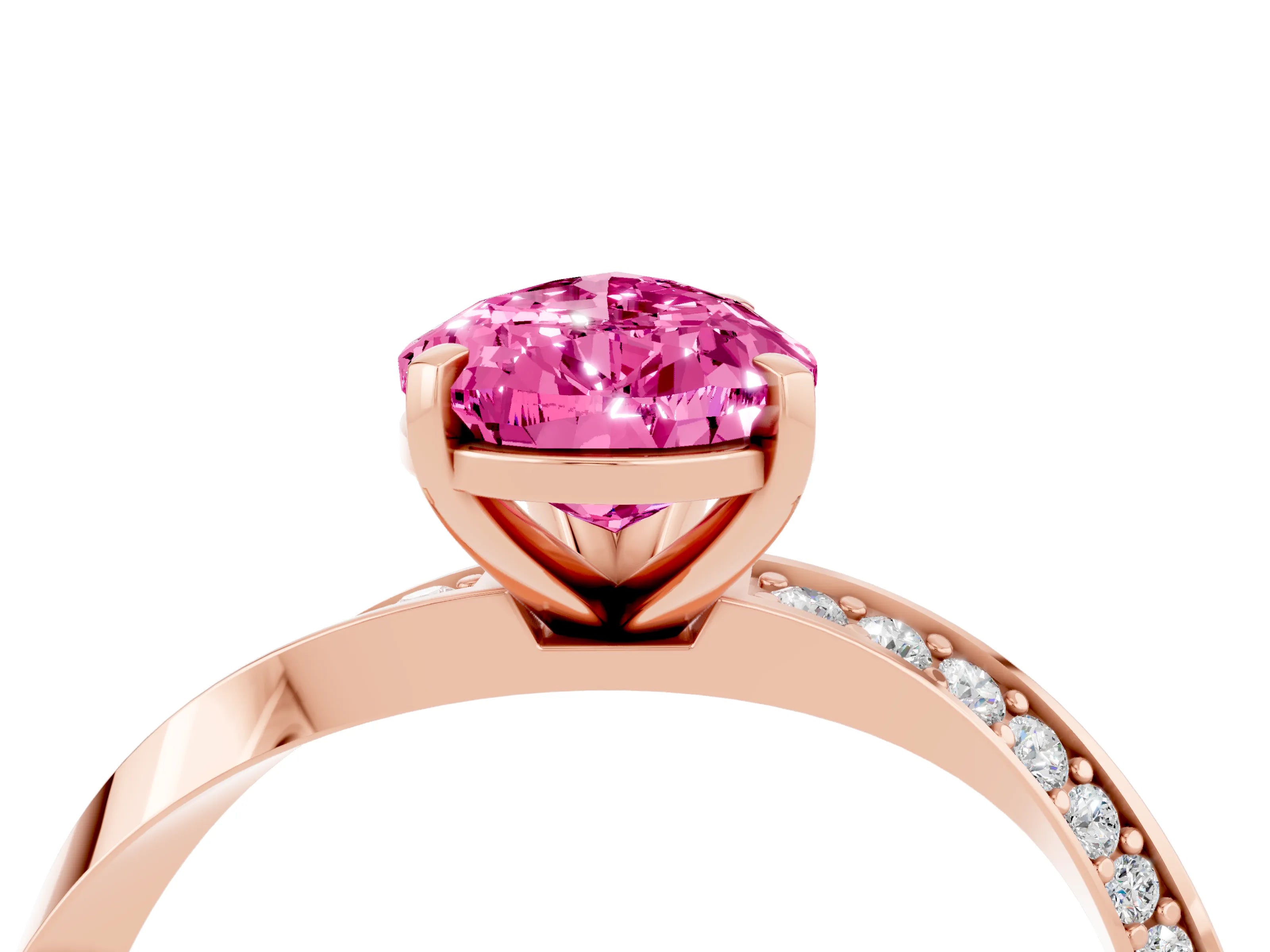 Rose gold Pear Cut Pink Sapphire Engagement Ring with Side Stone Accents and Four-Prong Setting_55