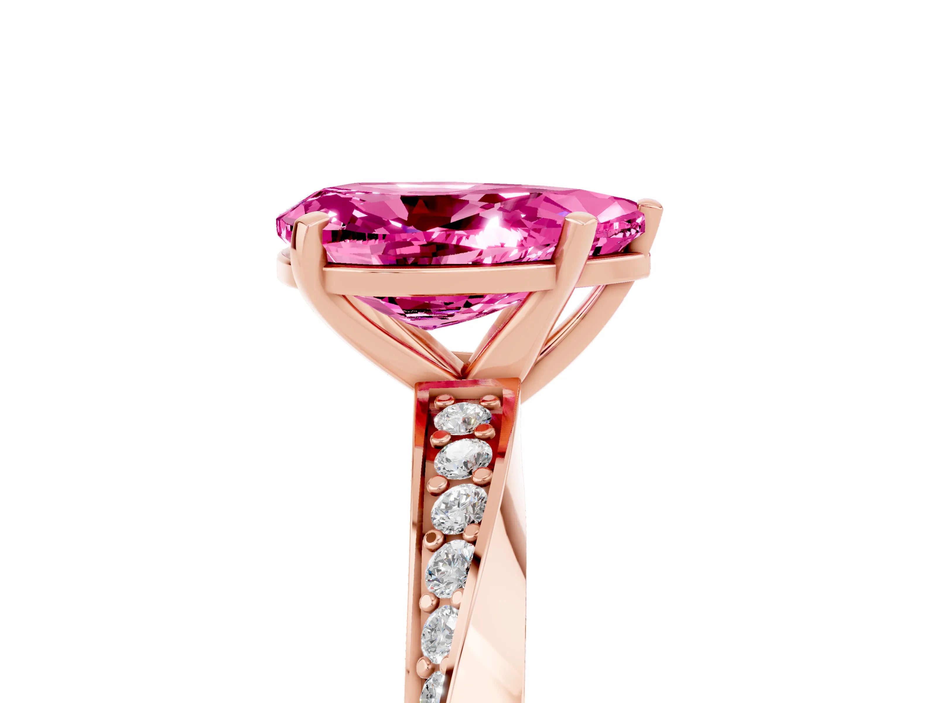 Rose gold Pear Cut Pink Sapphire Engagement Ring with Side Stone Accents and Four-Prong Setting_56