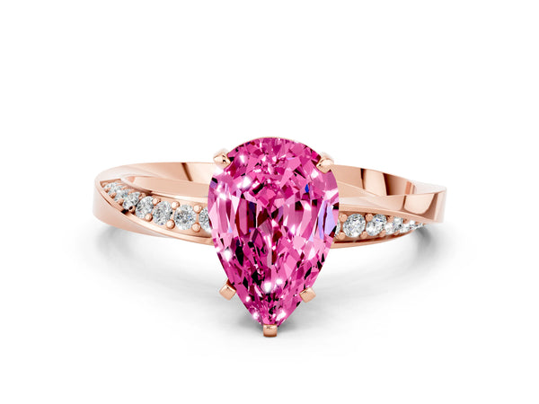 Rose gold Pear Cut Pink Sapphire Engagement Ring with Side Stone Accents and Four-Prong Setting