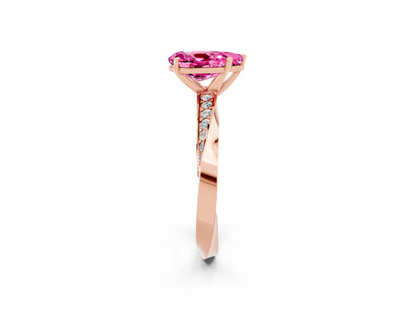 Rose gold Pear Cut Pink Sapphire Engagement Ring with Side Stone Accents and Four-Prong Setting