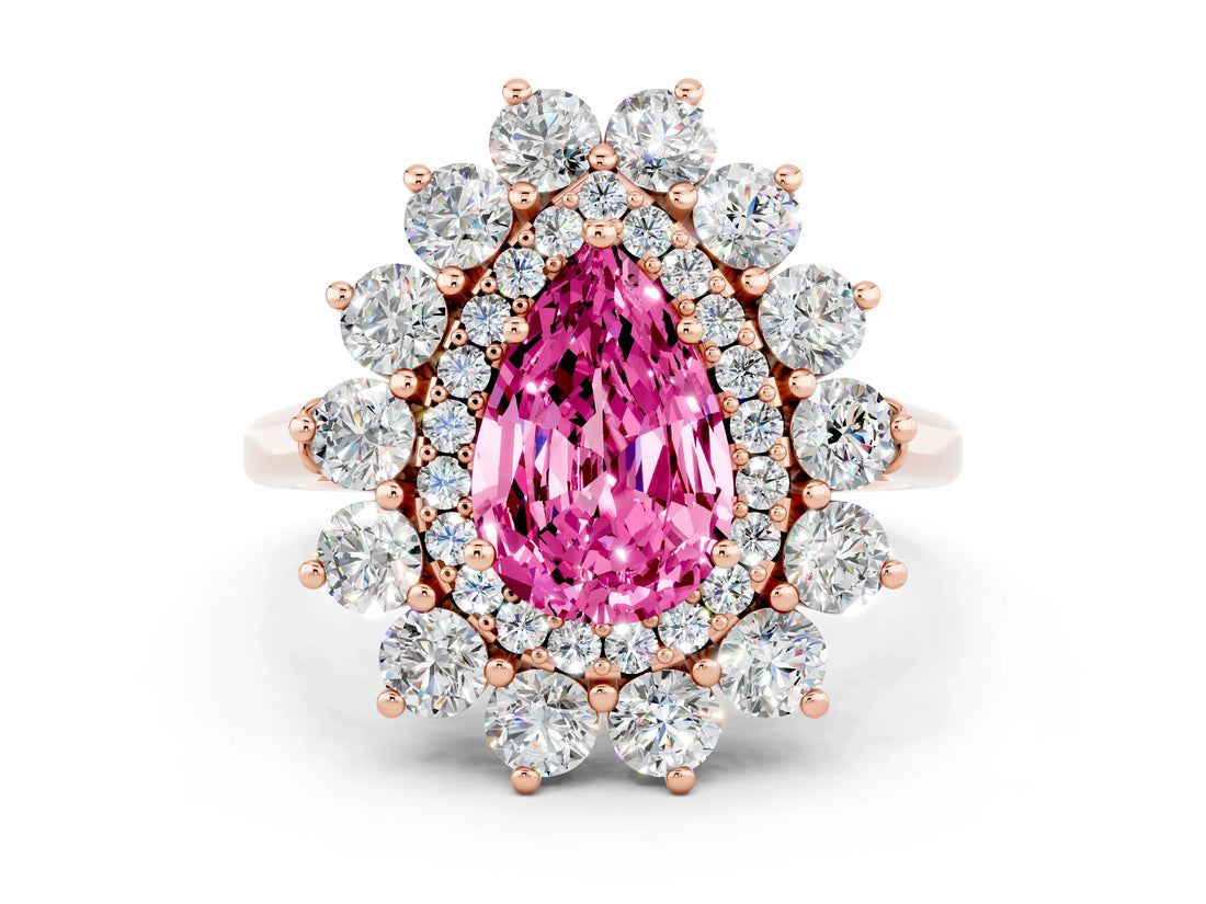 Rose gold Pear Cut Pink Sapphire Floral Double Halo Engagement Ring with Prong Setting_60