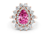 Rose gold Pear Cut Pink Sapphire Floral Double Halo Engagement Ring with Prong Setting_60