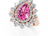 Rose gold Pear Cut Pink Sapphire Floral Double Halo Engagement Ring with Prong Setting_61