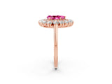 Rose gold Pear Cut Pink Sapphire Floral Double Halo Engagement Ring with Prong Setting_62